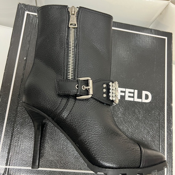 Karl Lagerfield Mable 9.5 Rhinestone Crystal Studded Leather Heel GOTH ALT - Picture 13 of 14